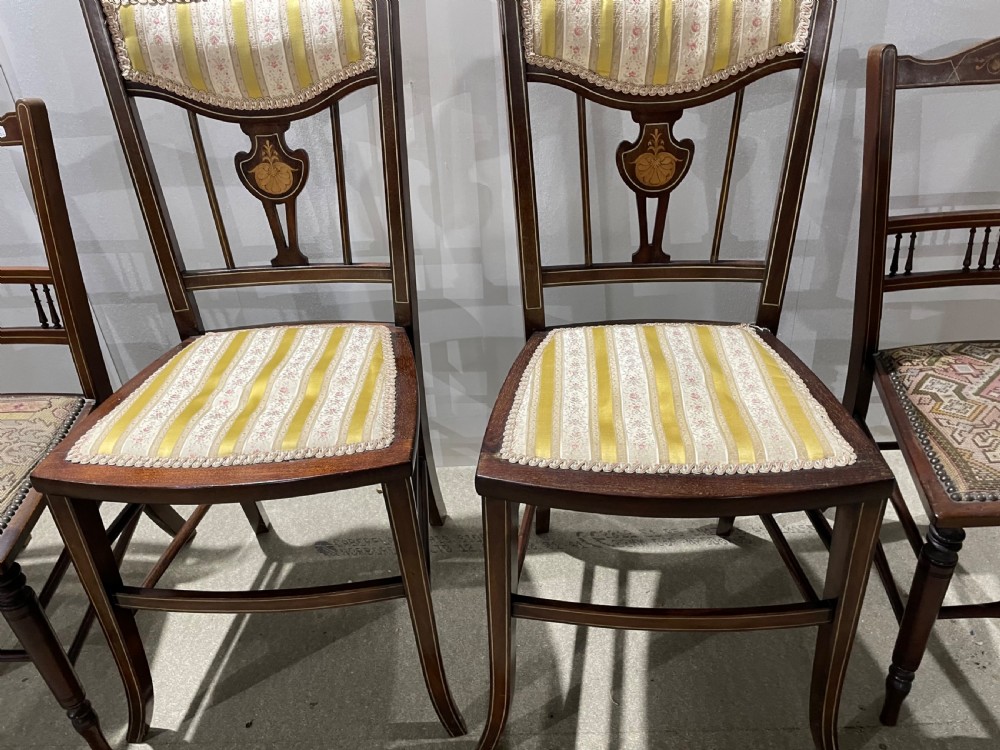 Two pairs of Edwardian Inlaid Mahogany Bed Room chairs