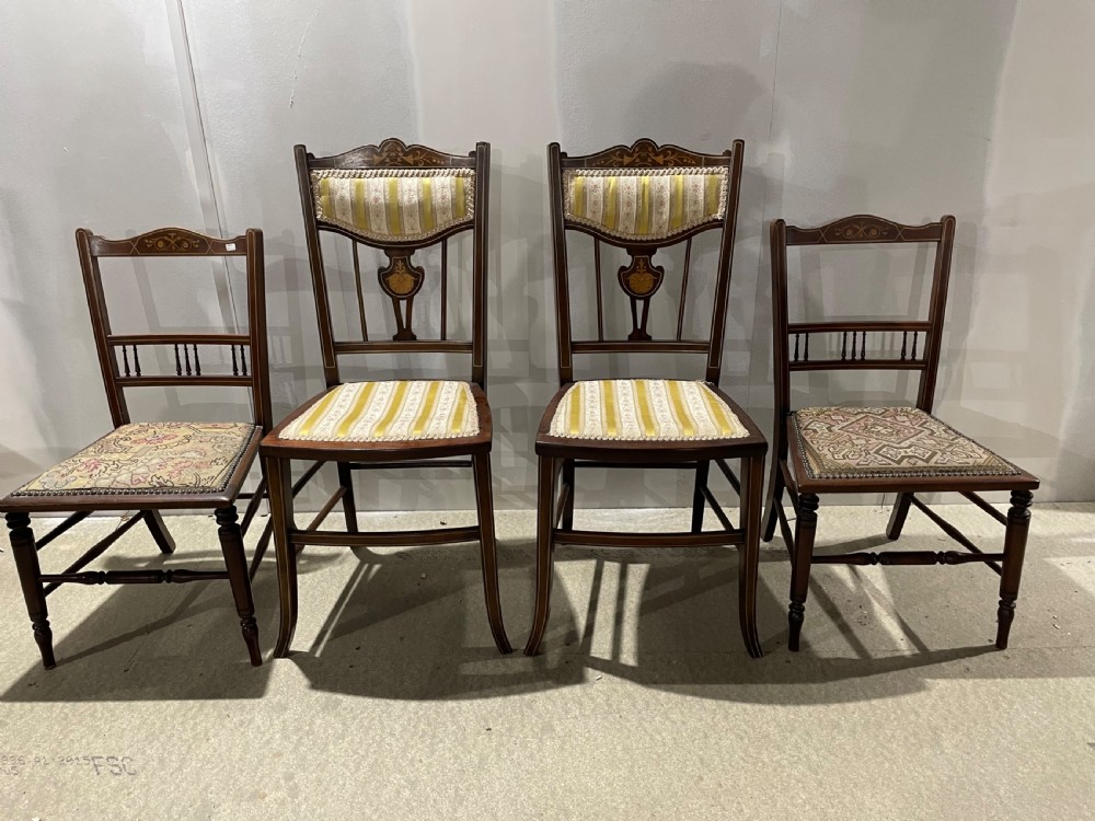 Two pairs of Edwardian Inlaid Mahogany Bed Room chairs View II