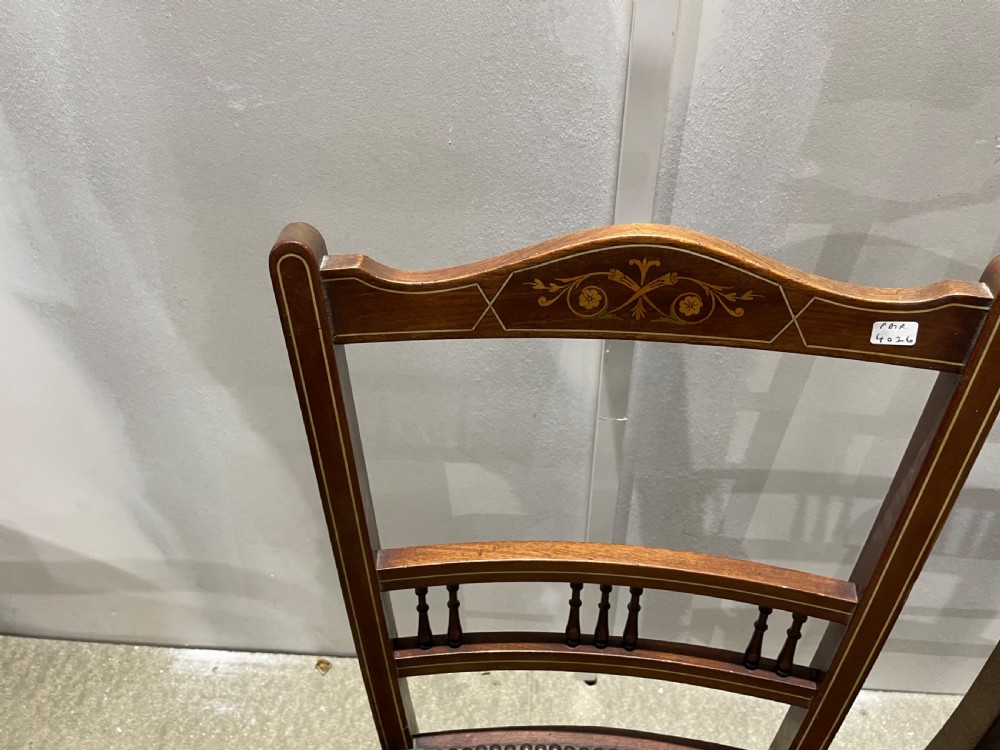 Two pairs of Edwardian Inlaid Mahogany Bed Room chairs View III