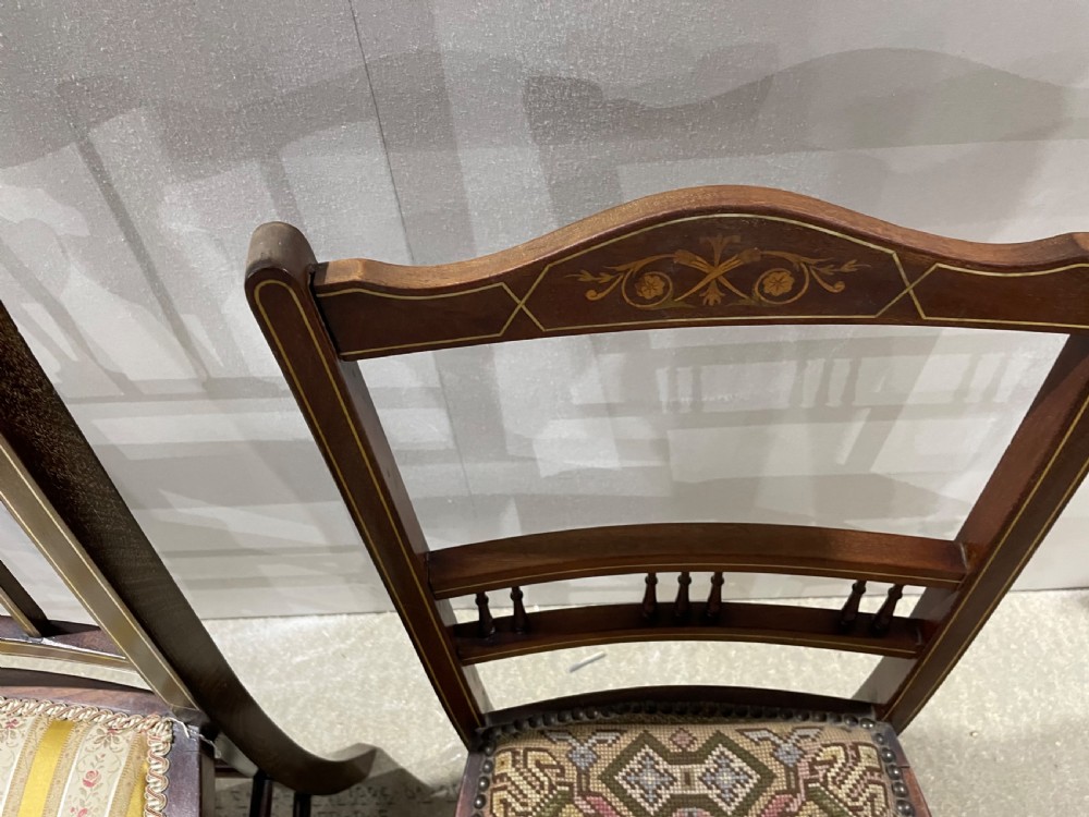 Two pairs of Edwardian Inlaid Mahogany Bed Room chairs View IV