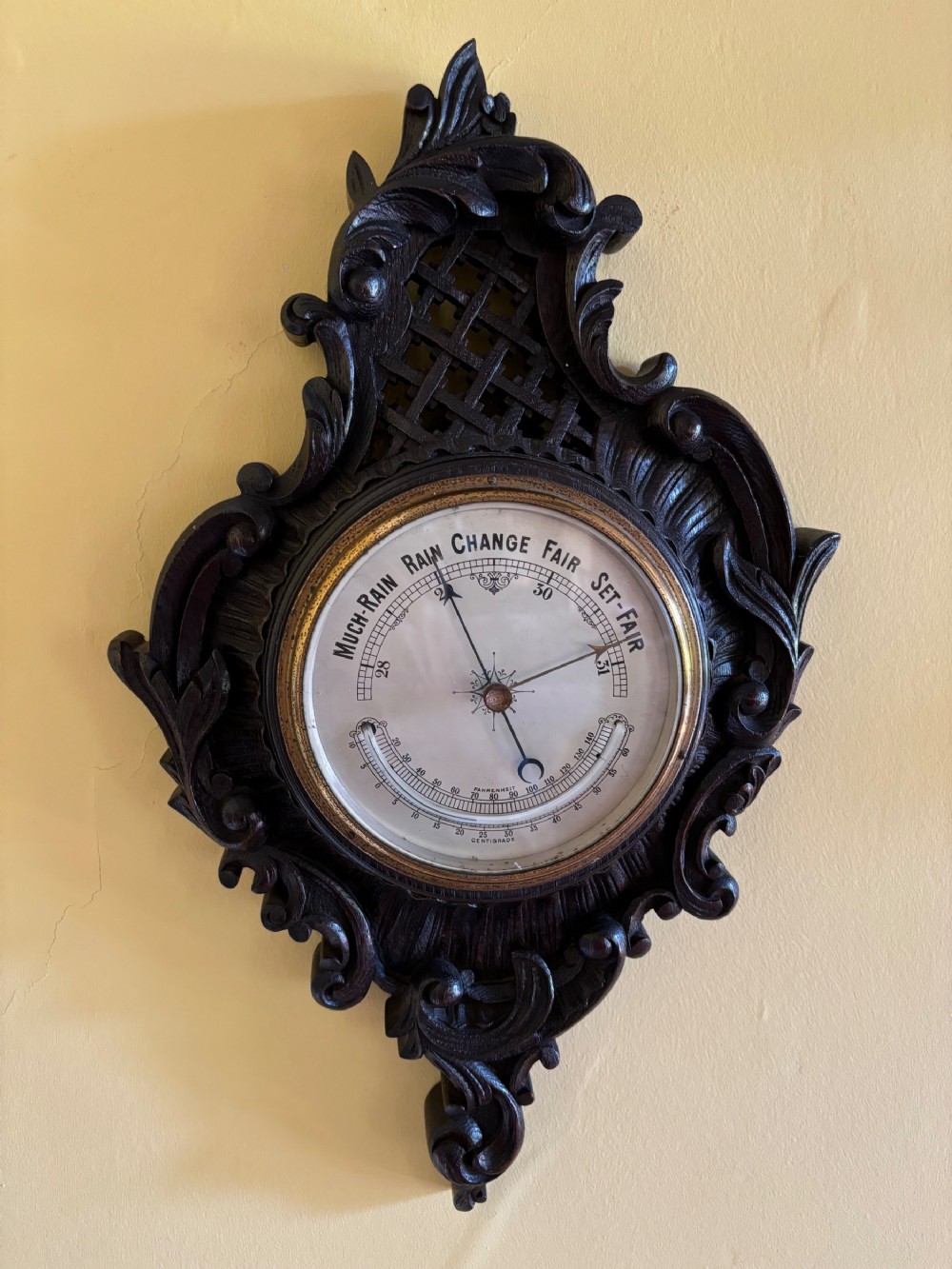 Late Victorian oak aneroid barometer