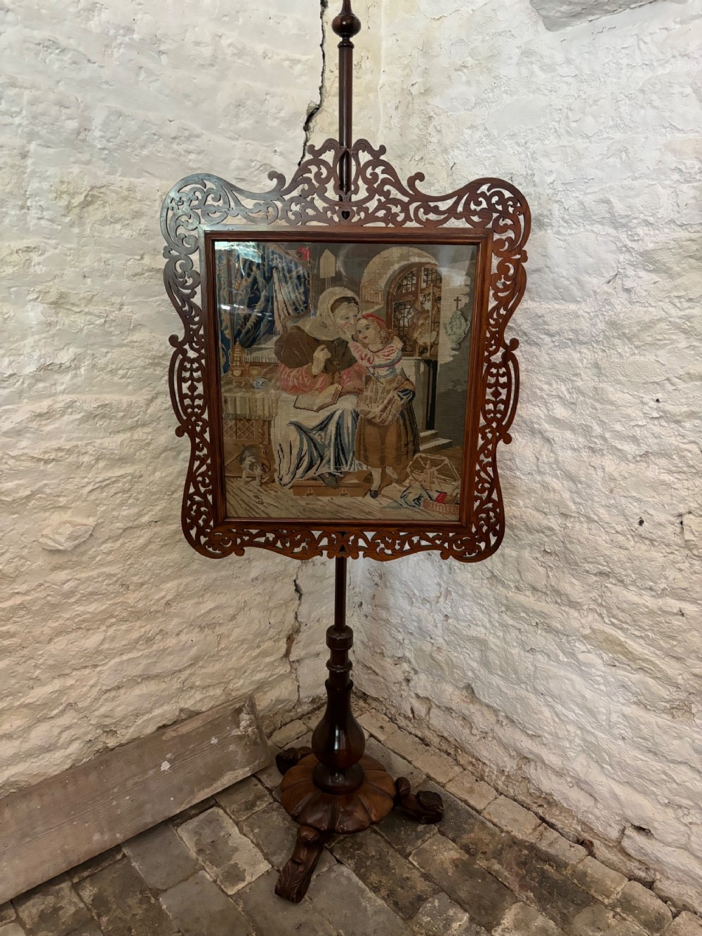 Victorian Rosewood carved Pole Screen