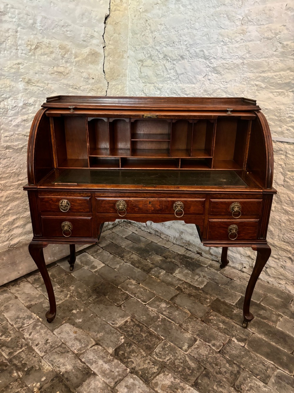 Edwardian Oak Tambour top desk