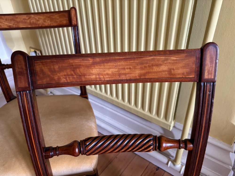 Set of four Regency mahogany and satinwood inlaid  dining chairs View II