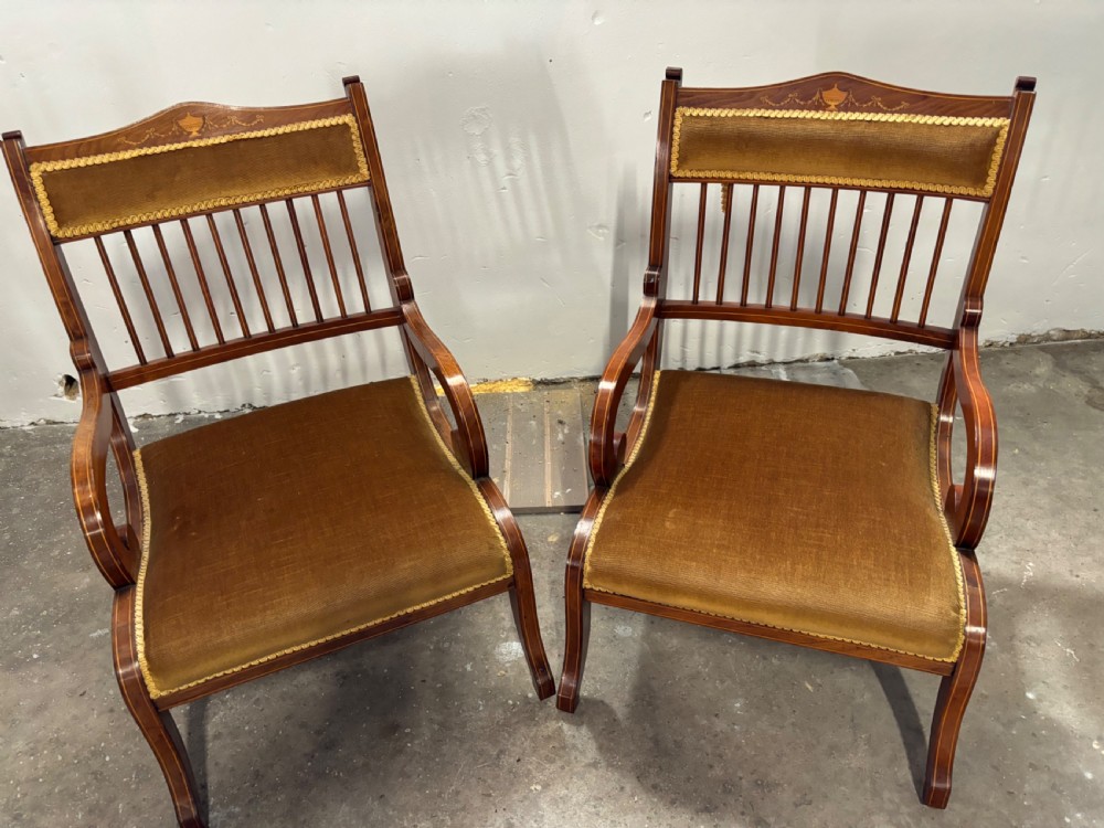 A pair of Edwardian inlaid Ladies Armchairs