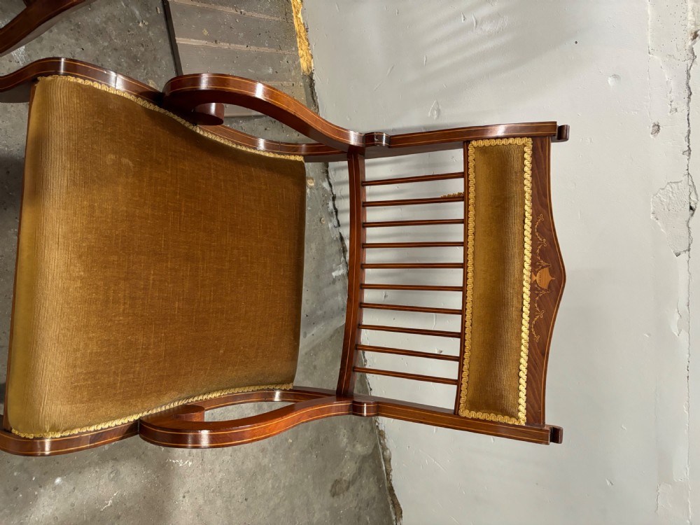A pair of Edwardian inlaid Ladies Armchairs View II