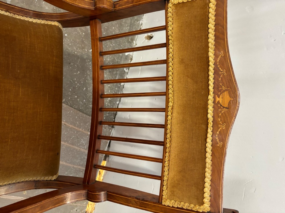 A pair of Edwardian inlaid Ladies Armchairs View III