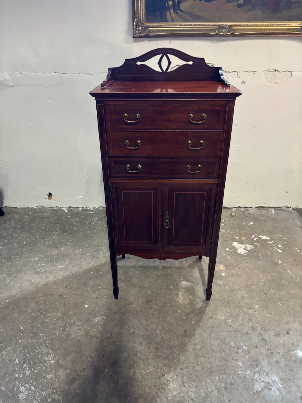 Edwardian mahogany and inlaid music cabinet
