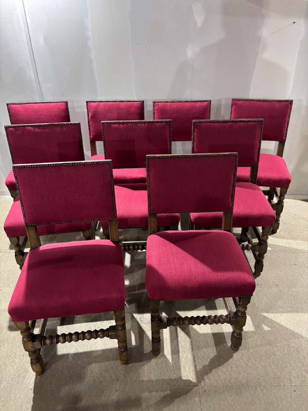 A Set of Nine Oak Carolean Style Dining Chairs c.1920