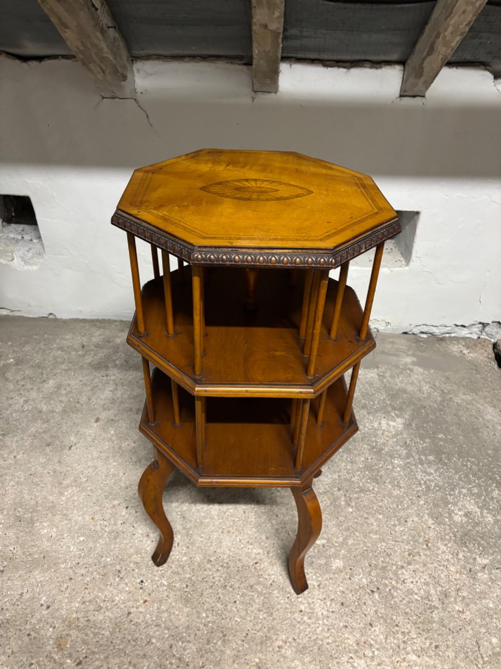 An Edwardian Satinwood and Inlaid Revolving Bookcase