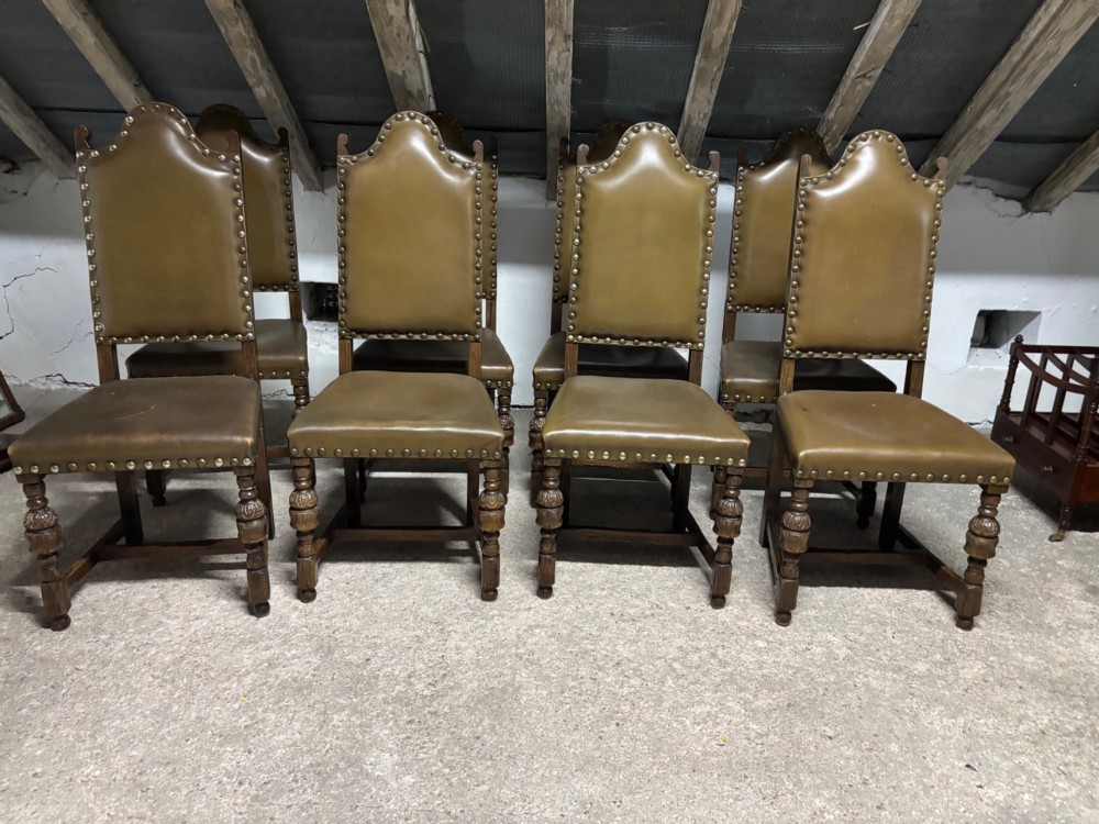 A Set of Eight Oak 17thc Style Dining Chairs