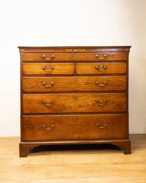 An Unusual George III Oak Chest of Drawers with the Name "Mary Rees" Inset