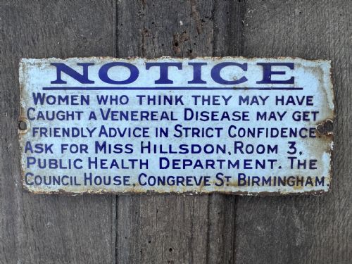An Unusual English Enamel Public Health Sign from Birmingham, C. 1930