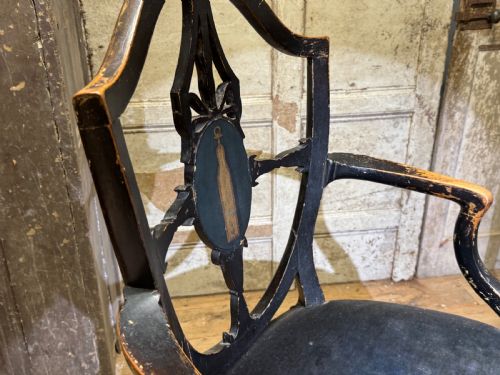LATE 18TH CENTURY PAINTED GEORGE III ARMCHAIR WITH UNUSUAL BLOCK FEET - ADDITIONAL PHOTO 2
