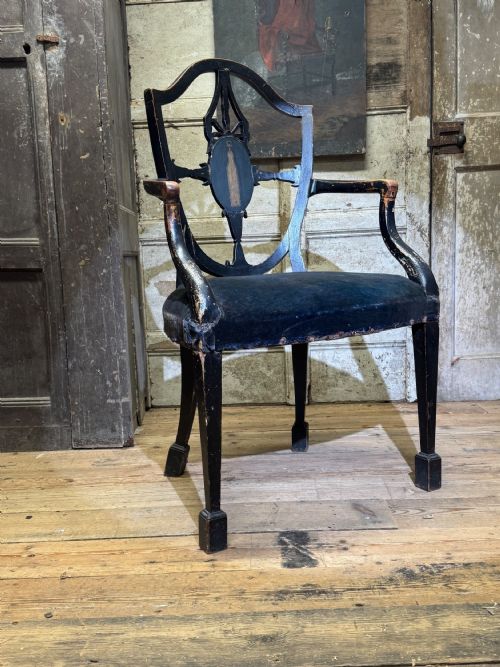 LATE 18TH CENTURY PAINTED GEORGE III ARMCHAIR WITH UNUSUAL BLOCK FEET - ADDITIONAL PHOTO 4
