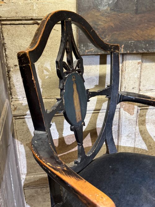 LATE 18TH CENTURY PAINTED GEORGE III ARMCHAIR WITH UNUSUAL BLOCK FEET - ADDITIONAL PHOTO 7