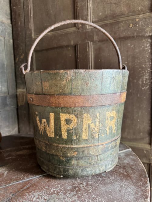 19th Century Coopered Painted Blue Bucket