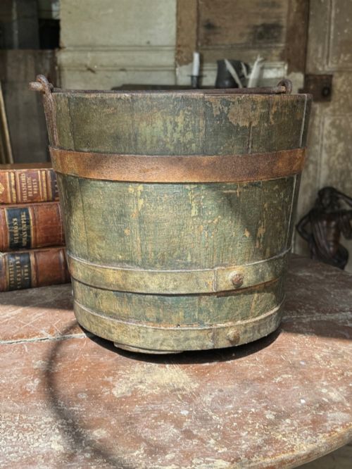 fig 1. 19TH CENTURY COOPERED PAINTED BLUE BUCKET