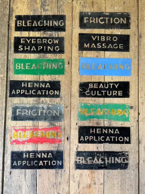 An Unusual Collection of Fourteen Reverse-painted Glass Signs from a Hairdressing and Beauty Establishment C. 1930s/1940s