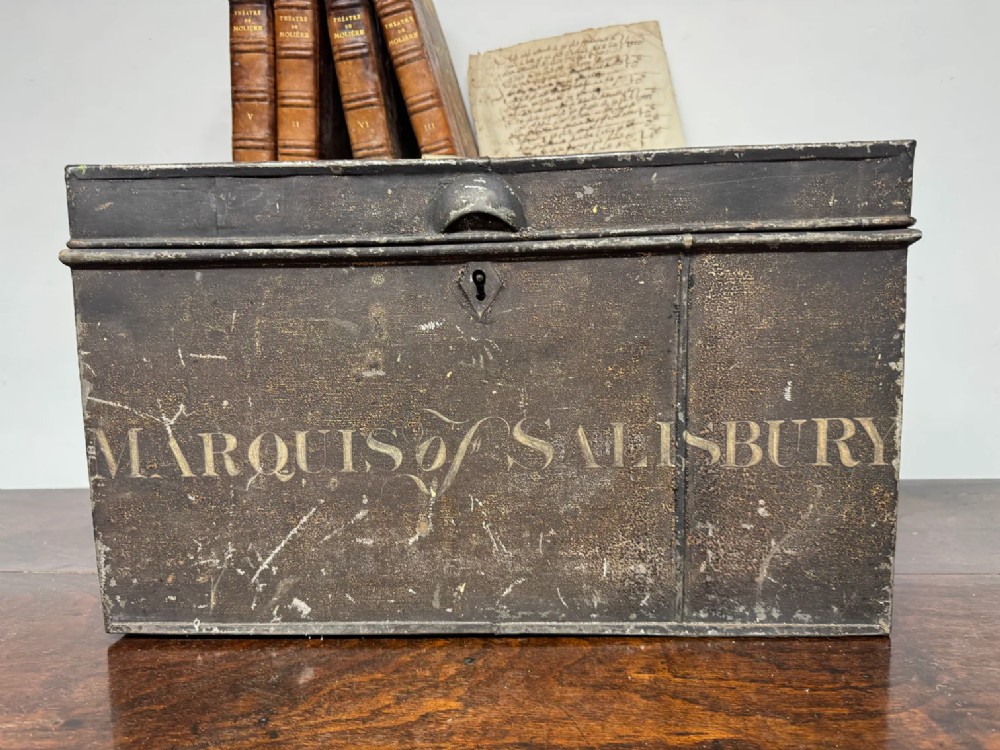 A 19TH CENTURY DEED BOX FOR THE MARQUESS OF SALISBURY IN UNTOUCHED ORIGINAL PAINT