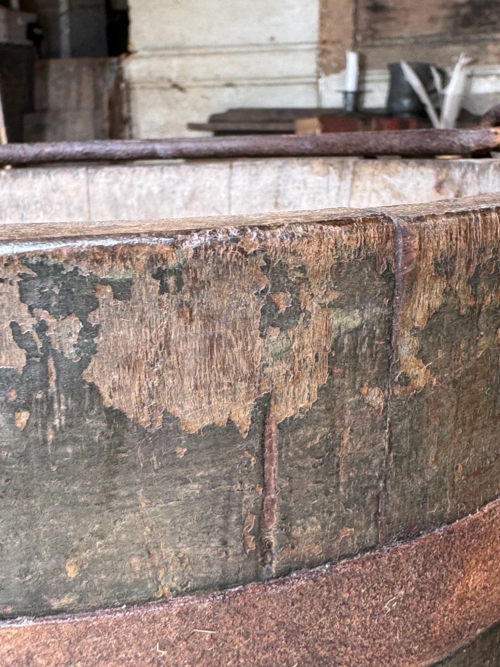 19TH CENTURY COOPERED PAINTED BLUE BUCKET View IV