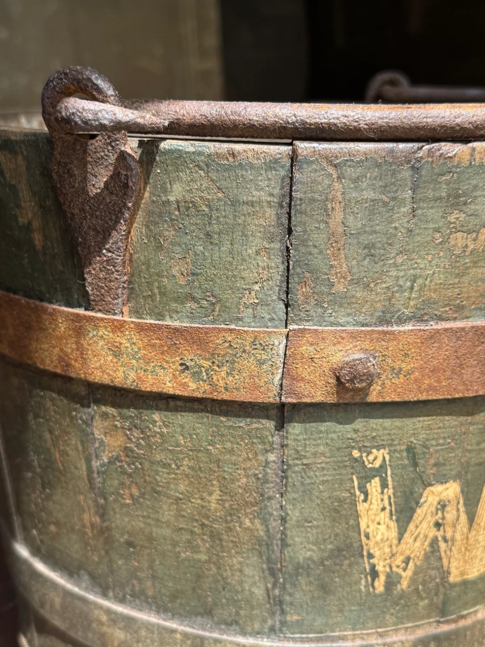 19TH CENTURY COOPERED PAINTED BLUE BUCKET View V