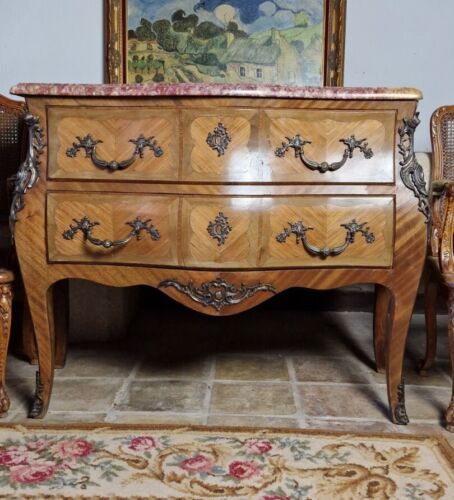 Antique French Bombe Chest of Drawers Mid Century Vintage Commode