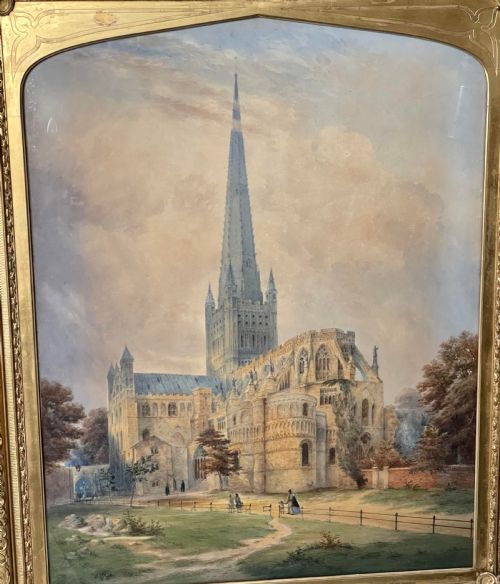 GEORGE DE PARIS 18291911 LARGE ARCHITECTURAL WATERCOLOUR NORWICH CATHEDRAL NORFOLK - ADDITIONAL PHOTO 1