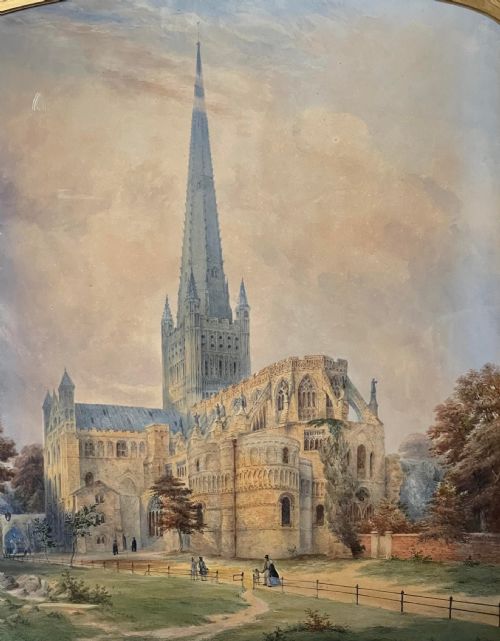 GEORGE DE PARIS 18291911 LARGE ARCHITECTURAL WATERCOLOUR NORWICH CATHEDRAL NORFOLK - ADDITIONAL PHOTO 3