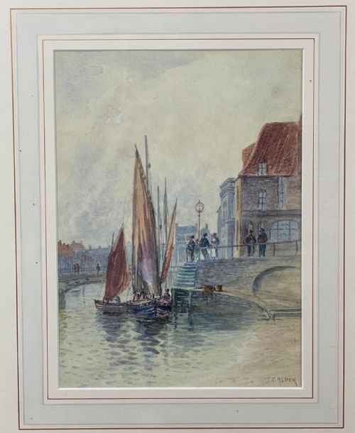 WATERCOLOUR WHITBY HARBOUR NORTH YORKSHIRE BY THOMAS CLAVERING ALDER 18571931 - ADDITIONAL PHOTO 2