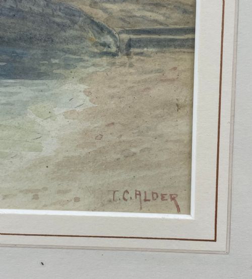 WATERCOLOUR WHITBY HARBOUR NORTH YORKSHIRE BY THOMAS CLAVERING ALDER 18571931 - ADDITIONAL PHOTO 3