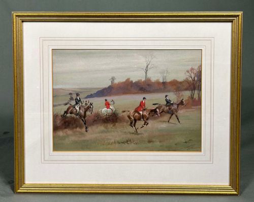 fig 1. Edwardian Hunting Watercolour Countryside Landscape by Thomas Ivester Lloyd