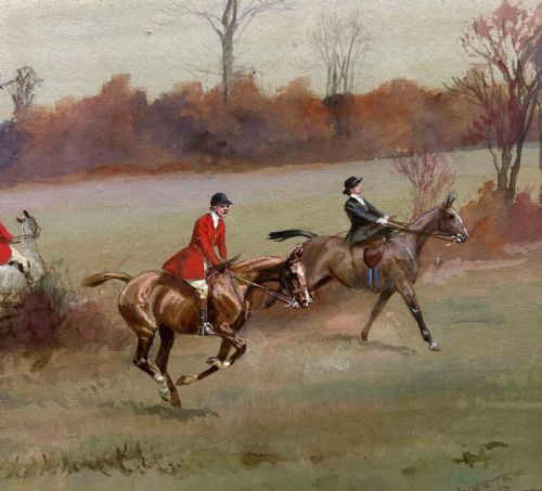 fig 2. Edwardian Hunting Watercolour Countryside Landscape by Thomas Ivester Lloyd