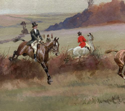 fig 5. Edwardian Hunting Watercolour Countryside Landscape by Thomas Ivester Lloyd