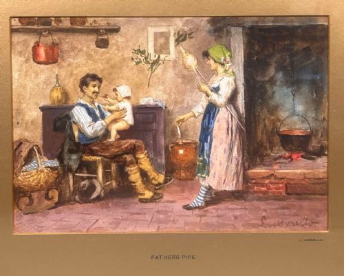 19TH CENTURY ITALIAN FIGURATIVE INTERIOR WATERCOLOUR BY LEONARDO MORELLO - ADDITIONAL PHOTO 1