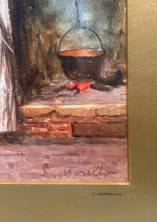 19TH CENTURY ITALIAN FIGURATIVE INTERIOR WATERCOLOUR BY LEONARDO MORELLO - ADDITIONAL PHOTO 2