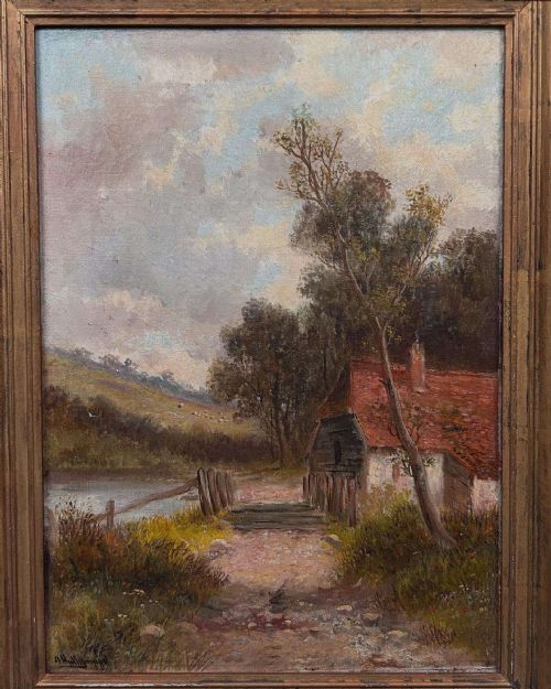 ABRAHAM HULK JUNIOR 18511922 OIL PAINTING COUNTRYSIDE LANDSCAPE WITH COTTAGE - ADDITIONAL PHOTO 5