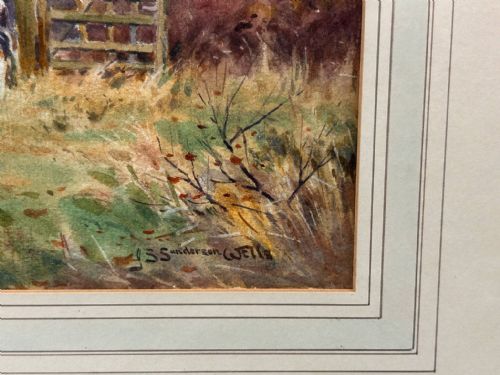 fig 4. A pair of watercolour paintings depicting fox hunting scenes with equestrian riders in red coats accompanied by hounds moving across countryside terrain.