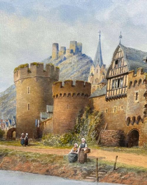 19TH CENTURY GERMAN TOWN WATERCOLOUR PAINTING OBERWESEL - ADDITIONAL PHOTO 1