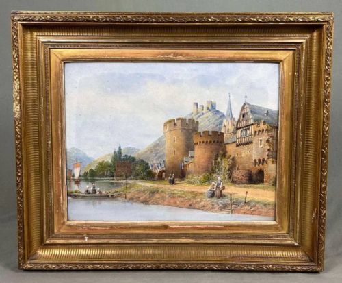19TH CENTURY GERMAN TOWN WATERCOLOUR PAINTING OBERWESEL - ADDITIONAL PHOTO 2