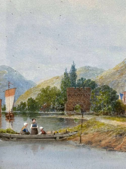 19TH CENTURY GERMAN TOWN WATERCOLOUR PAINTING OBERWESEL - ADDITIONAL PHOTO 4