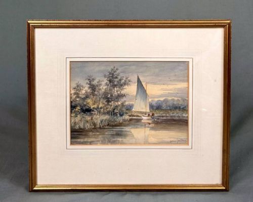 fig 2. Antique Norfolk Broads Watercolour by Lawrence Scantlebury 1882-1945