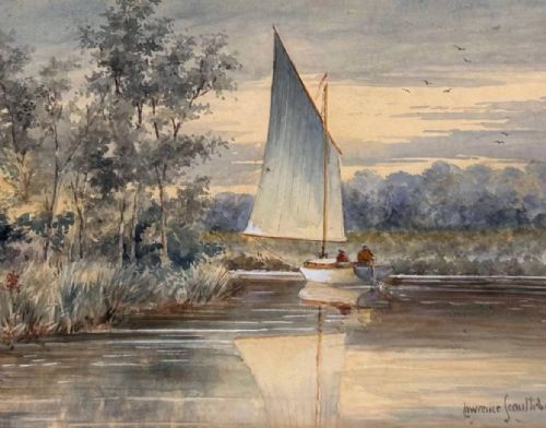 fig 1. Antique Norfolk Broads Watercolour by Lawrence Scantlebury 1882-1945