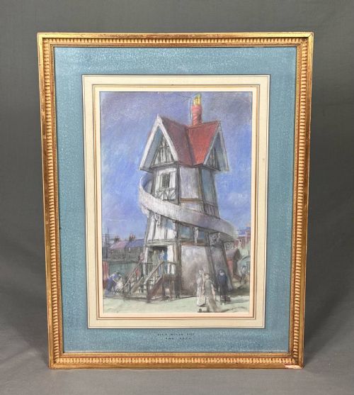 PASTEL DRAWING FUNFAIR HELTER SKELTER BY DENIS WILLIAM REED 19171979 - ADDITIONAL PHOTO 1