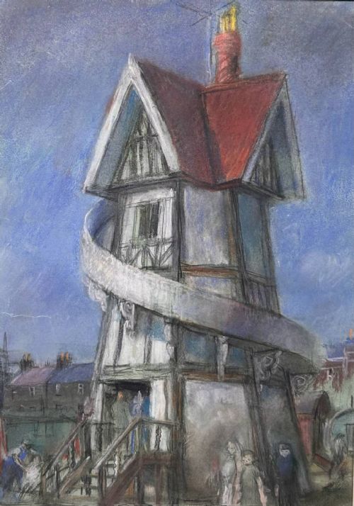 PASTEL DRAWING FUNFAIR HELTER SKELTER BY DENIS WILLIAM REED 19171979 - ADDITIONAL PHOTO 2