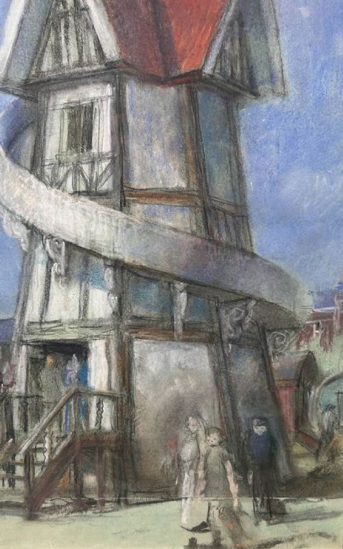 PASTEL DRAWING FUNFAIR HELTER SKELTER BY DENIS WILLIAM REED 19171979 - ADDITIONAL PHOTO 3