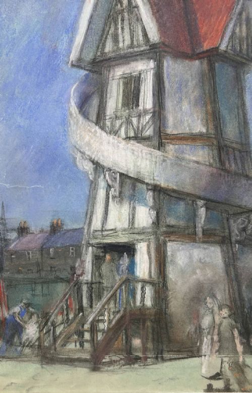 PASTEL DRAWING FUNFAIR HELTER SKELTER BY DENIS WILLIAM REED 19171979 - ADDITIONAL PHOTO 4