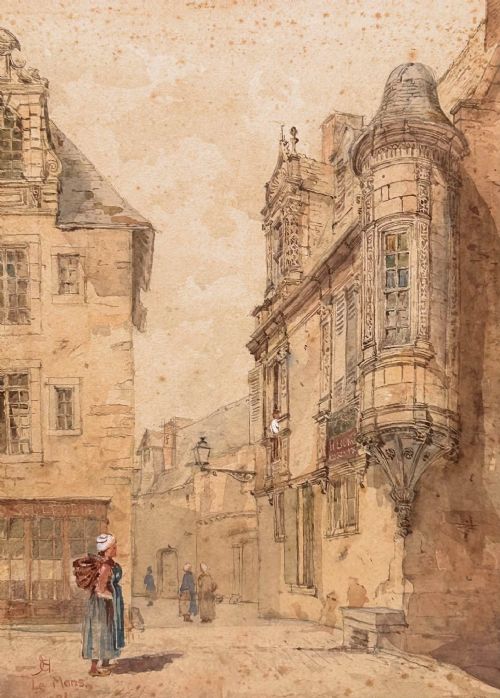 fig 1. Victorian French Street Scene Watercolour Le Mans 1886