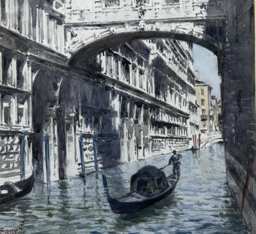 VITTORE ZANETTI ZILLA ANTIQUE WATERCOLOUR GONDOLIER PASSING BENEATH THE BRIDGE OF SIGHS - ADDITIONAL PHOTO 1