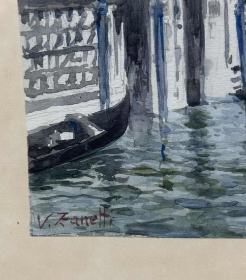 VITTORE ZANETTI ZILLA ANTIQUE WATERCOLOUR GONDOLIER PASSING BENEATH THE BRIDGE OF SIGHS - ADDITIONAL PHOTO 2